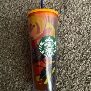Starbucks Multicolor Floral Tumbler with Orange Lid